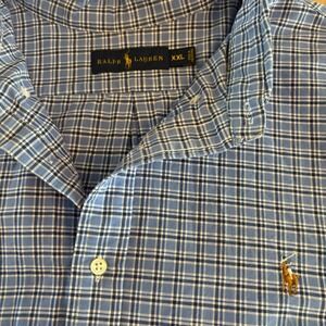 Ralph Lauren Blue Plaid Button Down Shirt Long Sleeve Classic Fit XXL